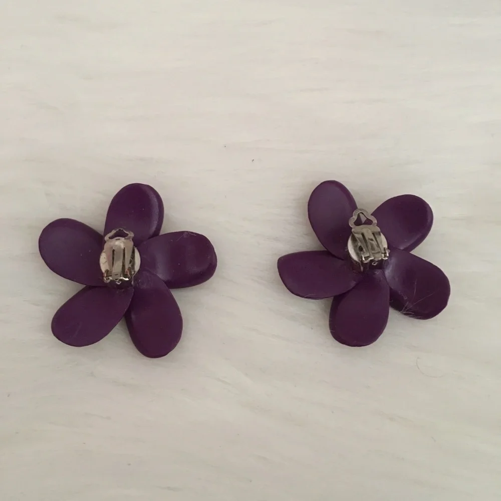 Purple and Yellow Hawaiian Flower Clip On Earrings